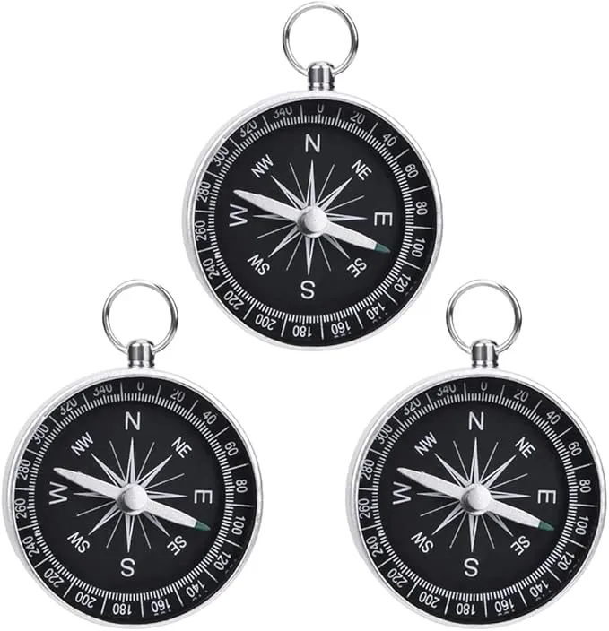 3 Pack Compass Hiking Survival Aluminum Alloy G44 Lightweight Keychain Portable Mini Outdoor Camping Wild Navigation Instrument Pocket Pointing Guide Tool Emergency Travel Kids