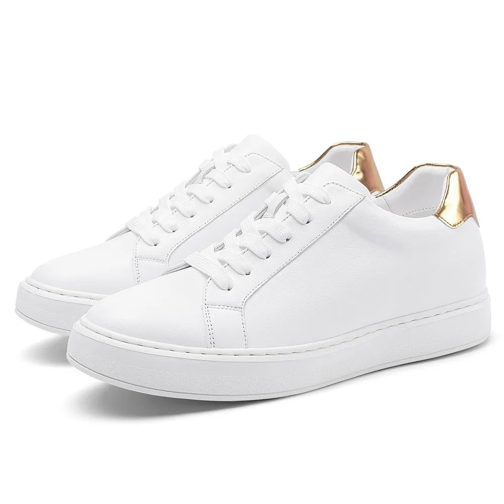 7 CM / 2.76 Inches CMR CHAMARIPA Handcrafted Men's Elevator Shoes - White Leather Casual Shoes