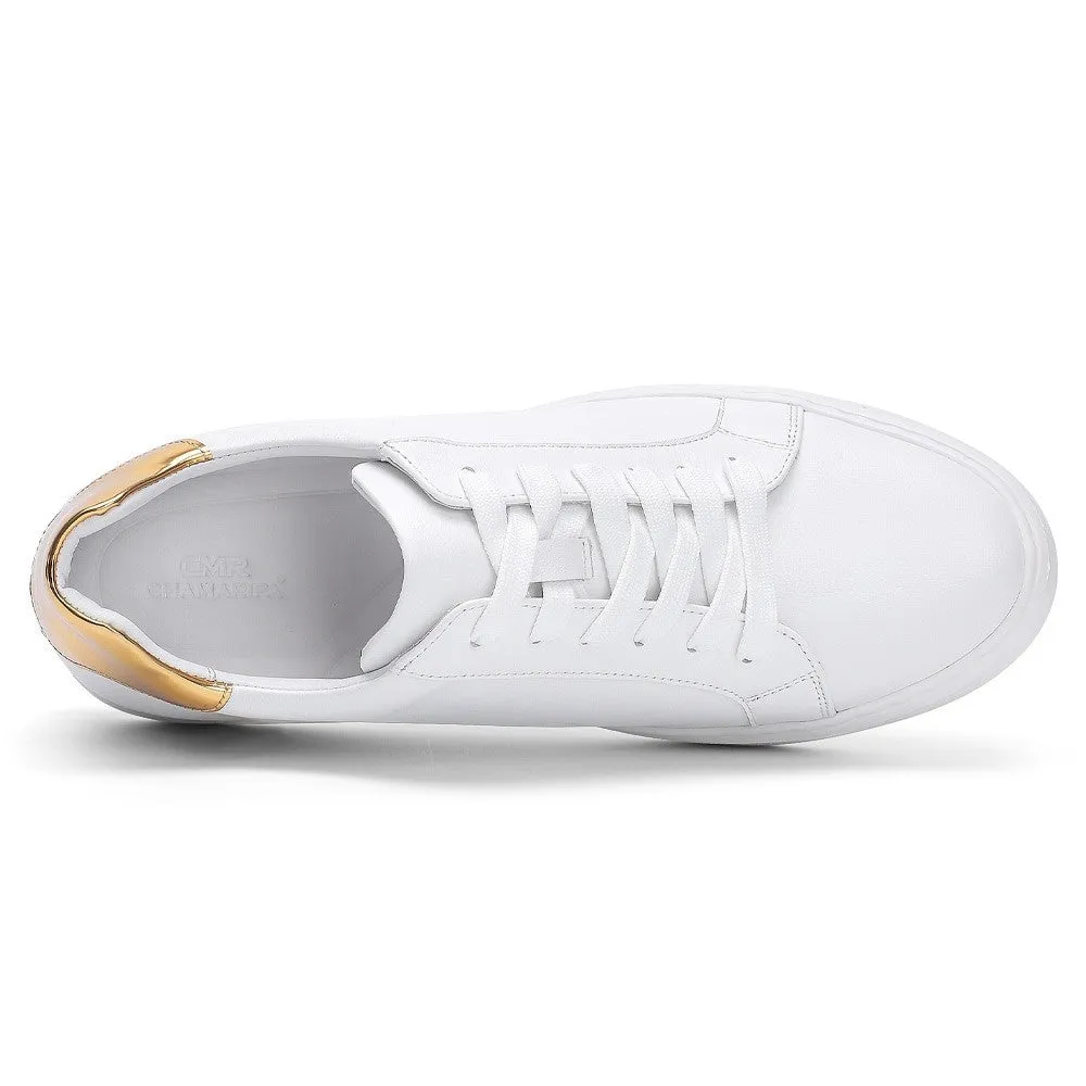 7 CM / 2.76 Inches CMR CHAMARIPA Handcrafted Men's Elevator Shoes - White Leather Casual Shoes