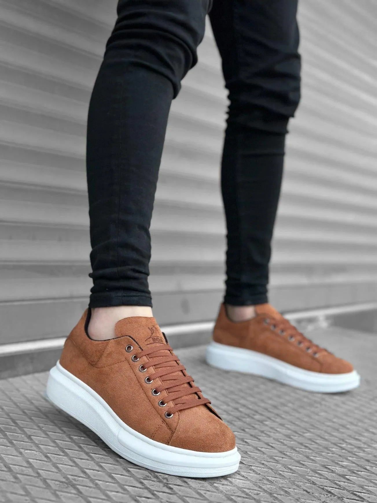 BA0547 Thick High Sole Tan Suede Lace-up Sports Men's Sneakers Shoes
