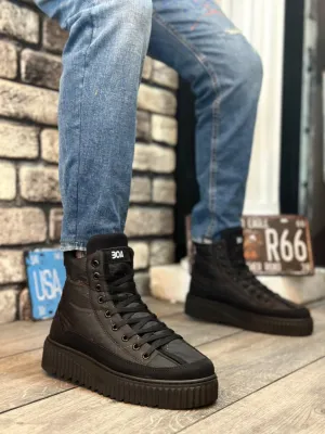 BA0811 High Black Sole Black Parachute Fabric Skin Detailed Half Ankle Sports Boots