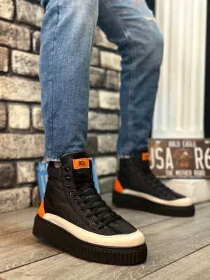 BA0811 High Black Sole Parachute Fabric Orange Skin Detailed Half Ankle Sports Boots