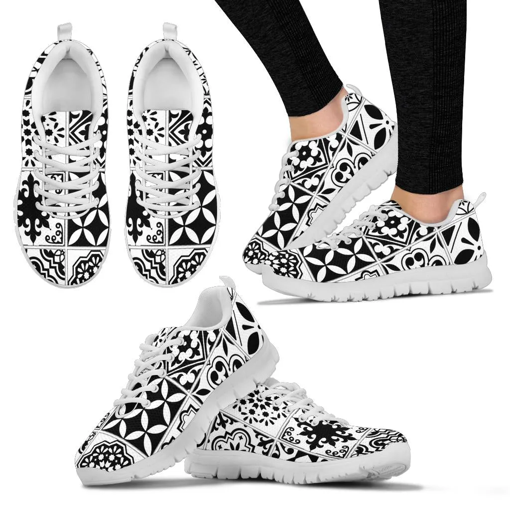 Black and White Multi Tile Women's Athletic Sneakers