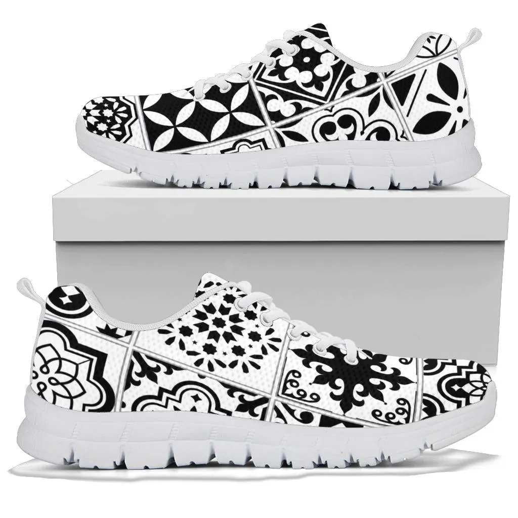 Black and White Multi Tile Women's Athletic Sneakers