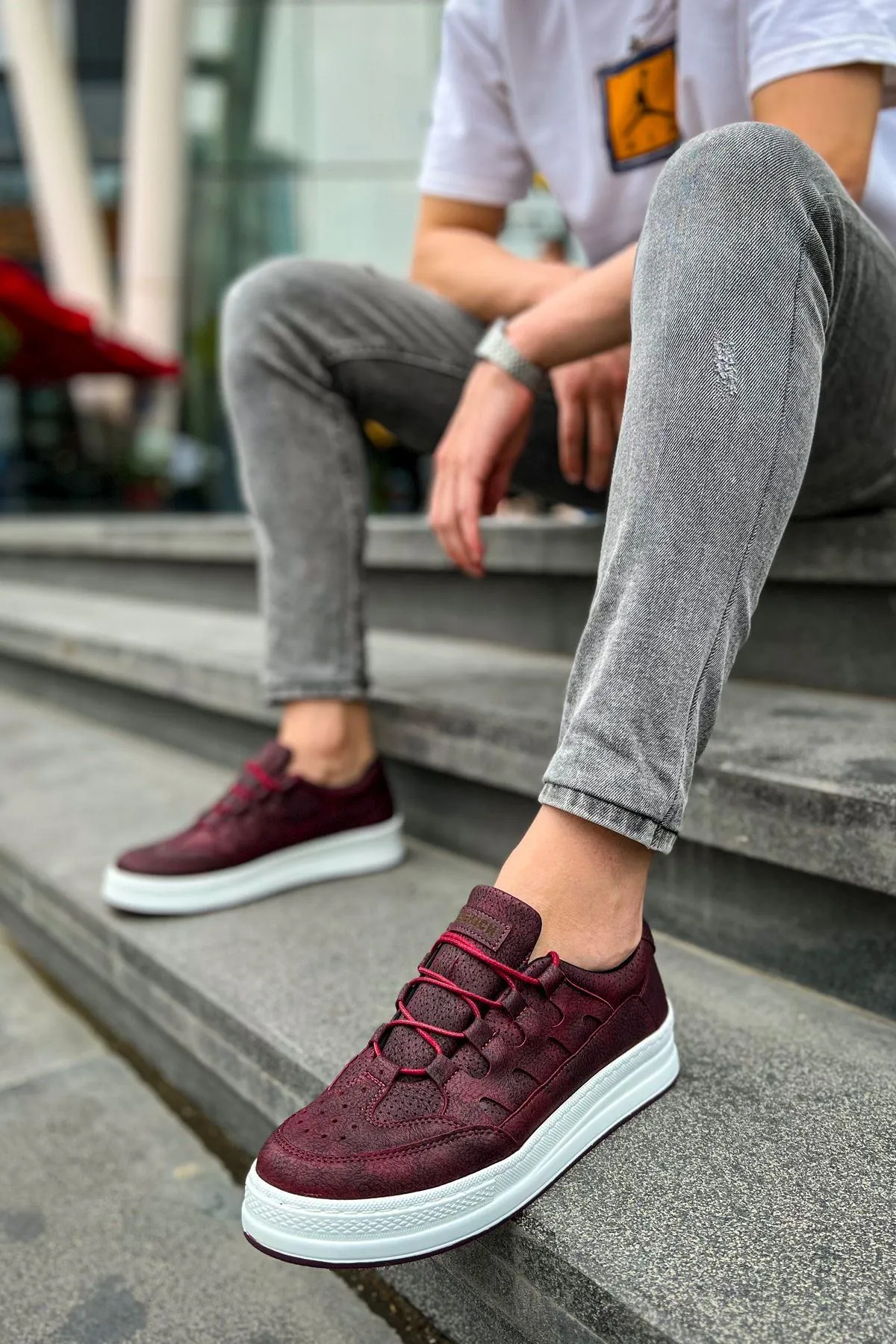 CH040 Men's Unisex Orthopedics Burgundy-White Sole Casual Sneaker Sports Shoes
