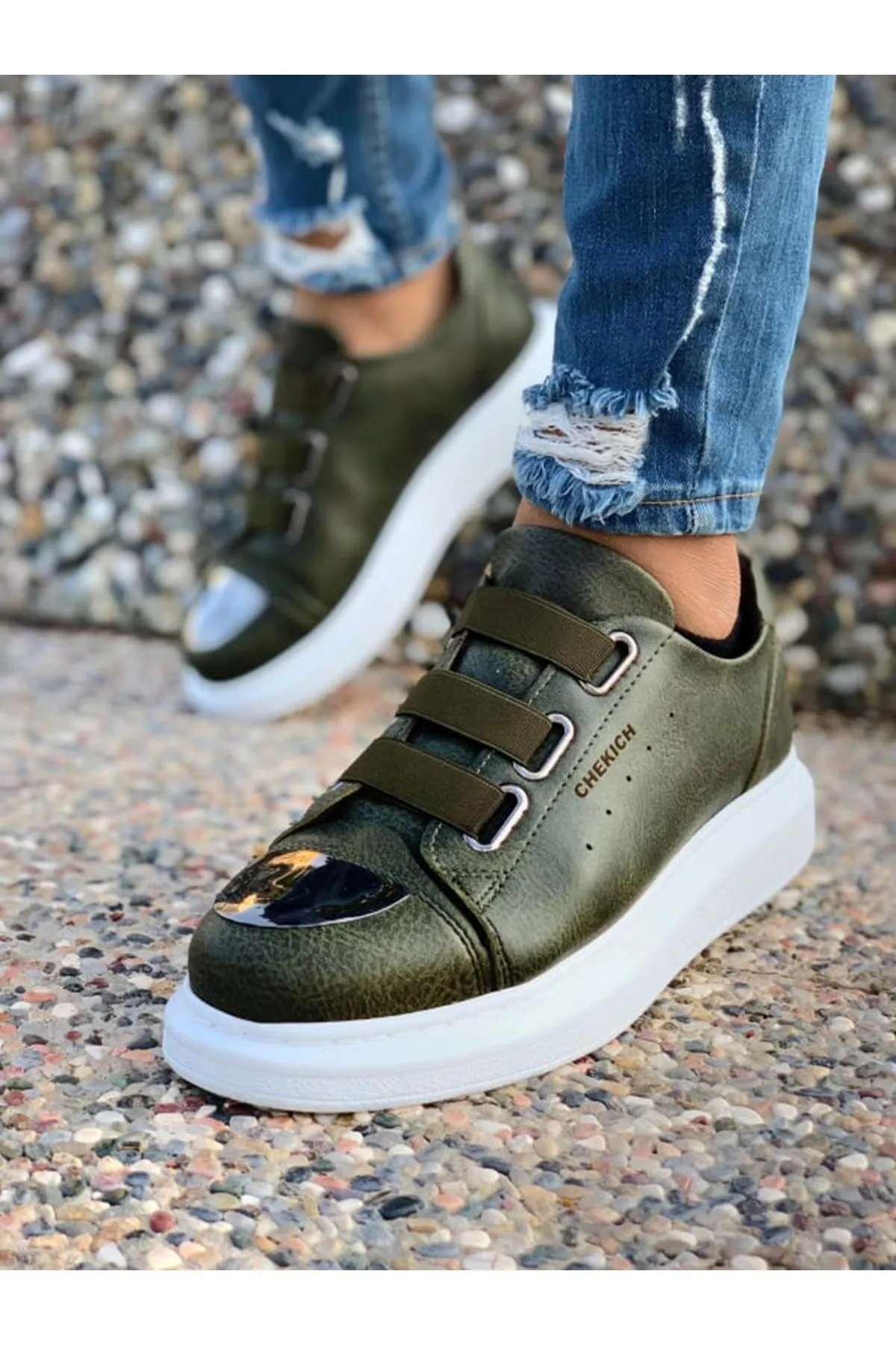 CH251 Men's Unisex Khaki-New Trend Shiny Accessory Casual Sneaker Sports Shoes