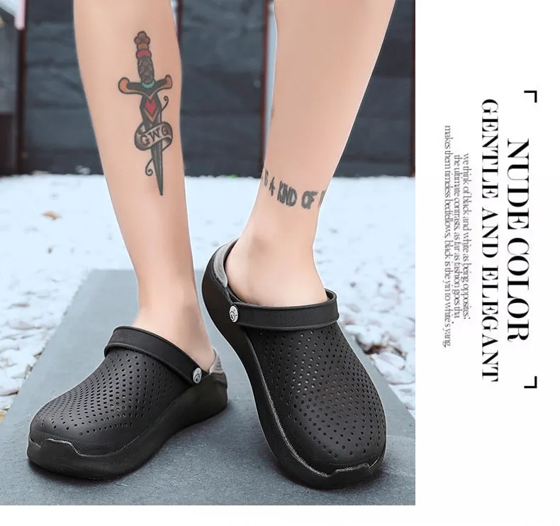 Crocks Summer Hole Crok Rubber ClogsEVA  Black Crocse Beach Flat Sandals Slippers