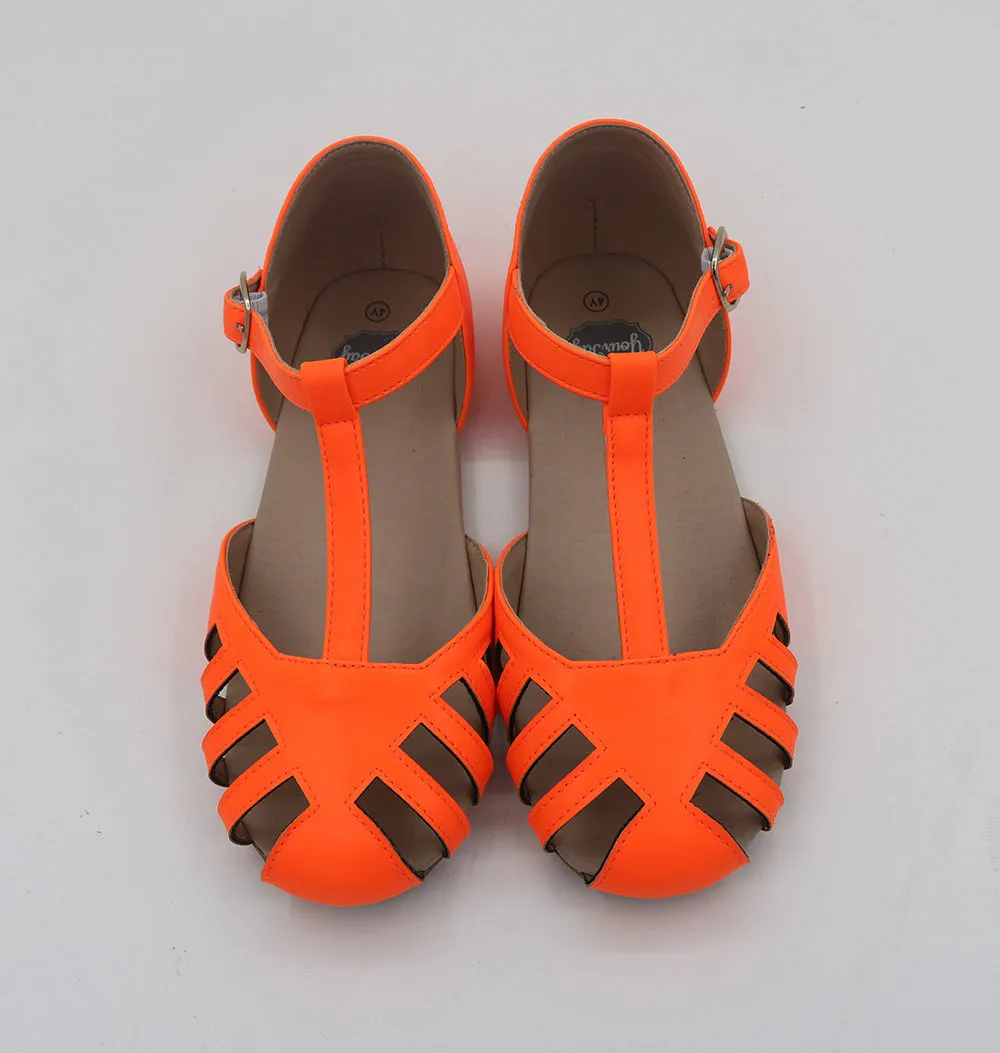 Gray Cutout Shoes - Neon Orange