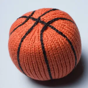 Handmade Organic Cotton Basketball Rattle · Knitted · Vibrant Orange Color