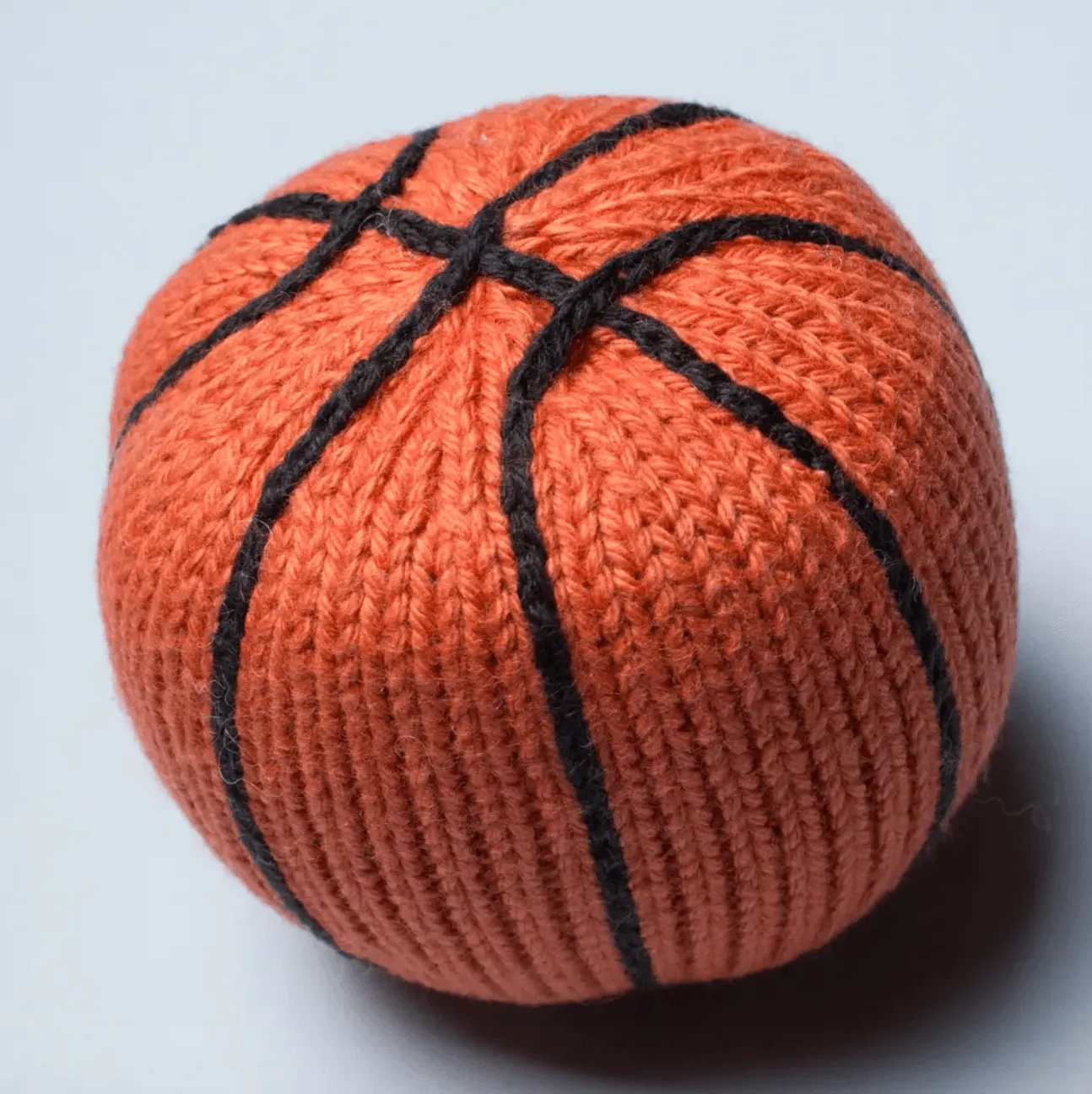 Handmade Organic Cotton Basketball Rattle · Knitted · Vibrant Orange Color