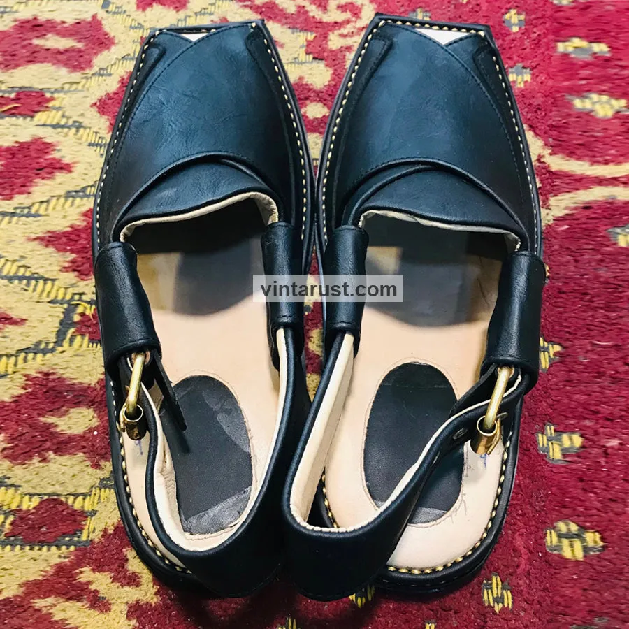 Handmade Soft Black Leather Peshawari Men's Chappal