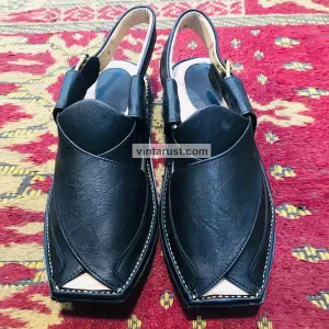Handmade Soft Black Leather Peshawari Men's Chappal