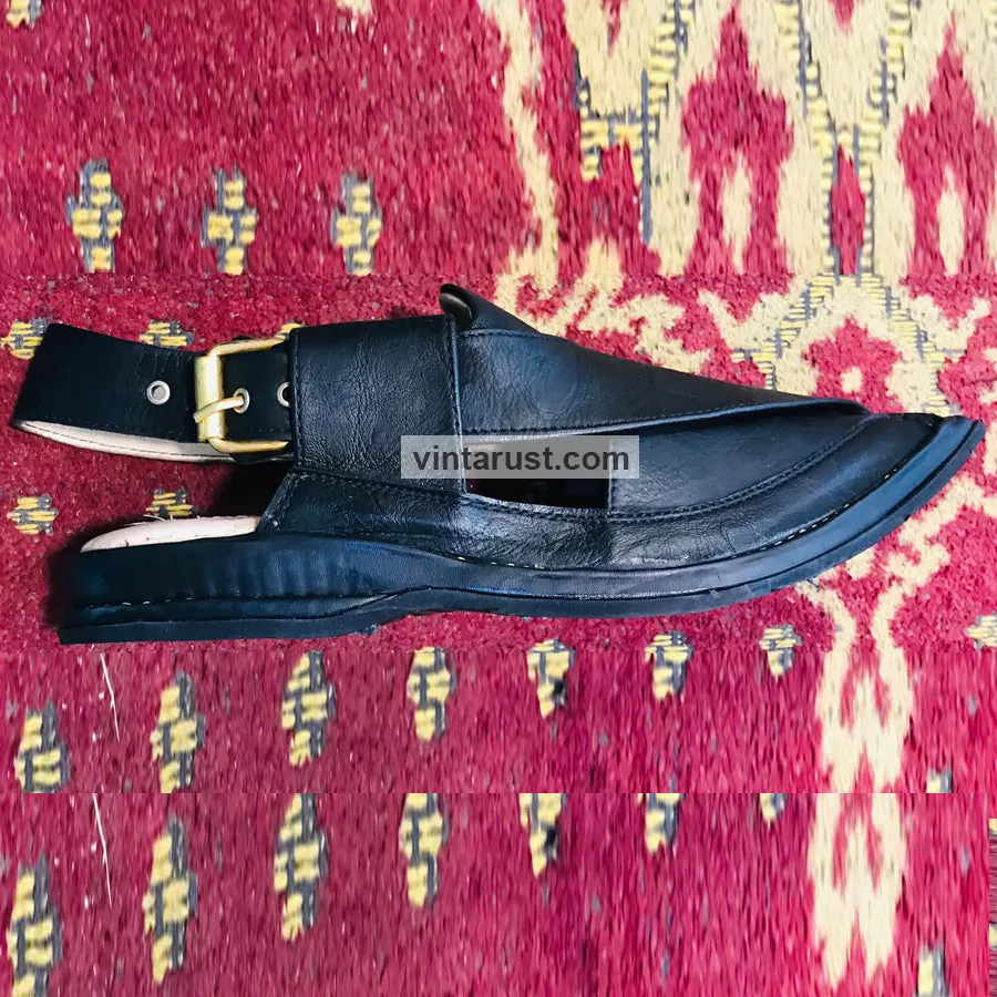 Handmade Soft Black Leather Peshawari Men's Chappal