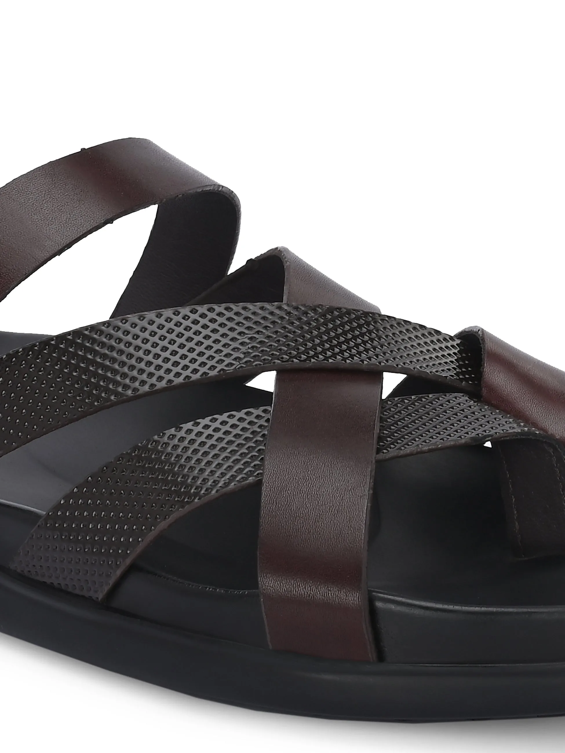 HITZ Men's Brown Leather Casual Daily Wear Slippers