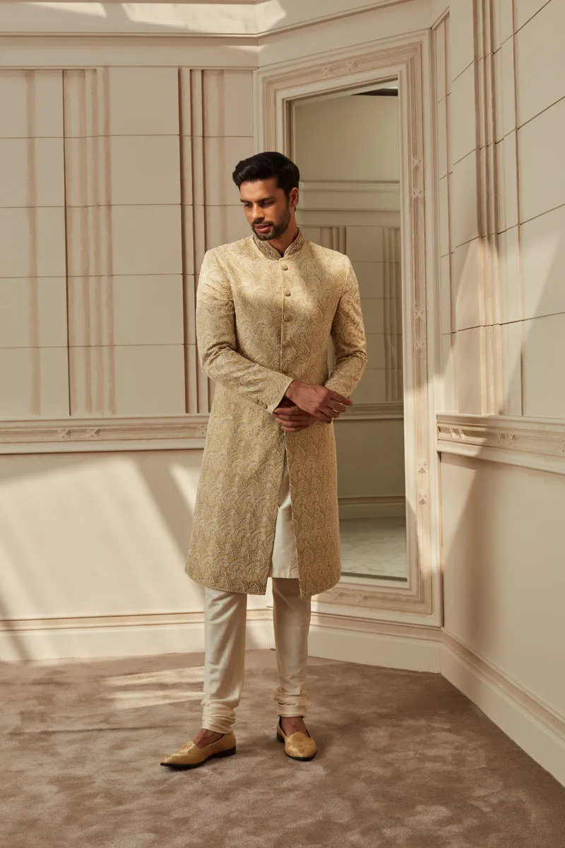 Ivory Brocade Zardozi Embroidered Sherwani