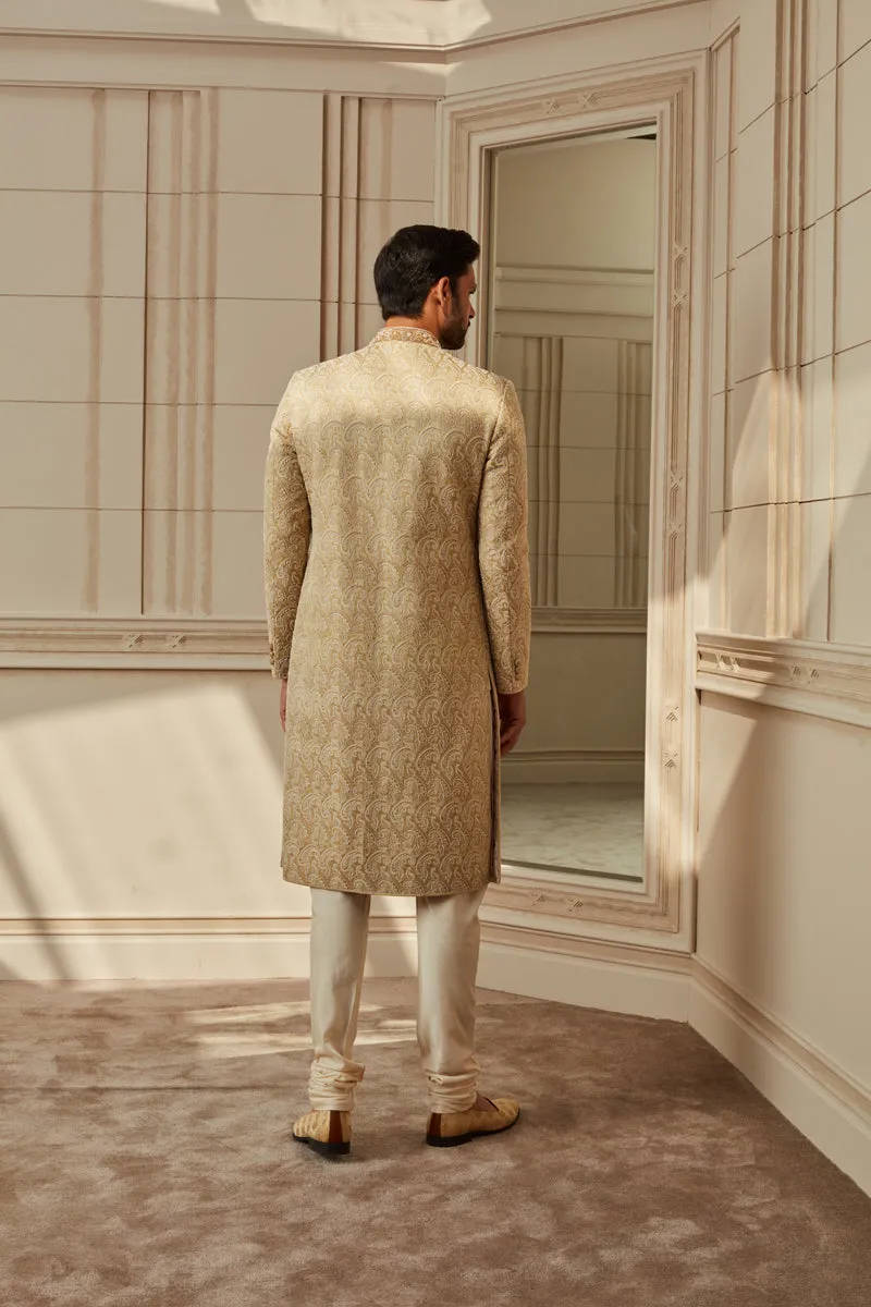Ivory Brocade Zardozi Embroidered Sherwani