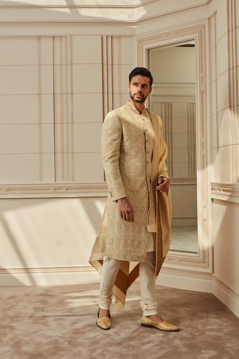 Ivory Brocade Zardozi Embroidered Sherwani