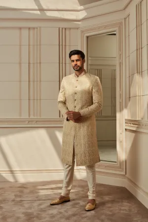 Ivory Brocade Zardozi Embroidered Sherwani