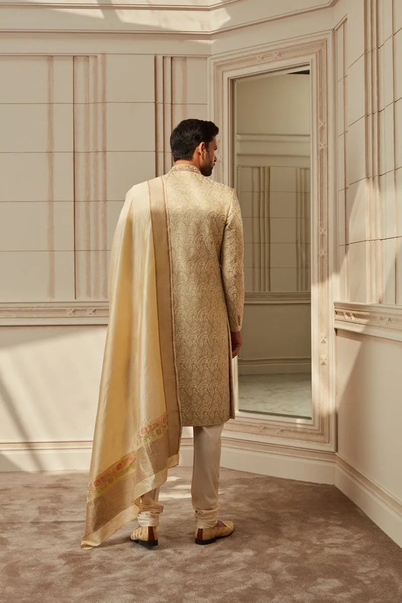Ivory Brocade Zardozi Embroidered Sherwani