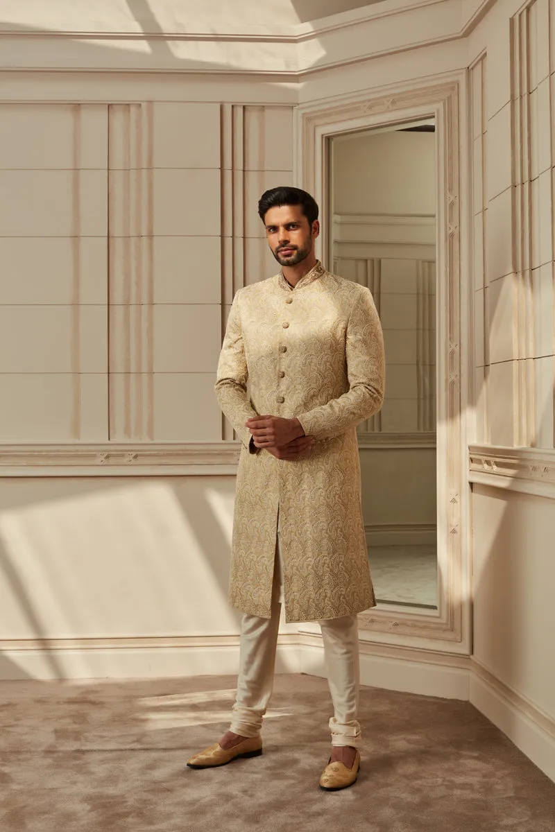 Ivory Brocade Zardozi Embroidered Sherwani