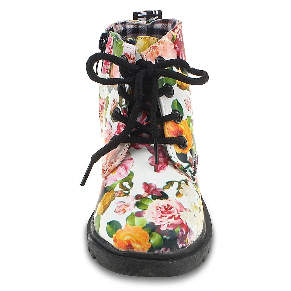 Kids Waterproof Floral Ankle Boots Zipper Walking Martin Shoes