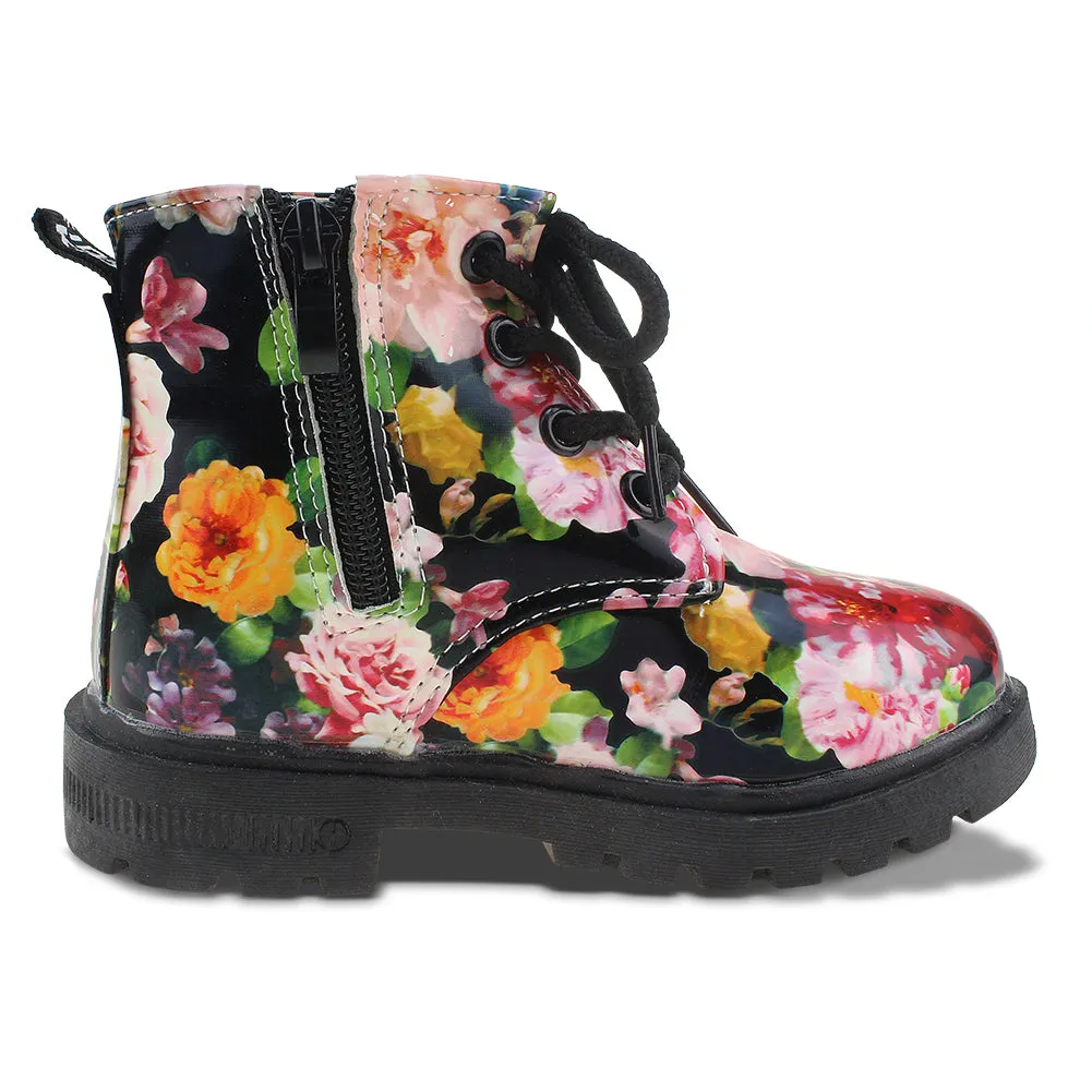 Kids Waterproof Floral Ankle Boots Zipper Walking Martin Shoes