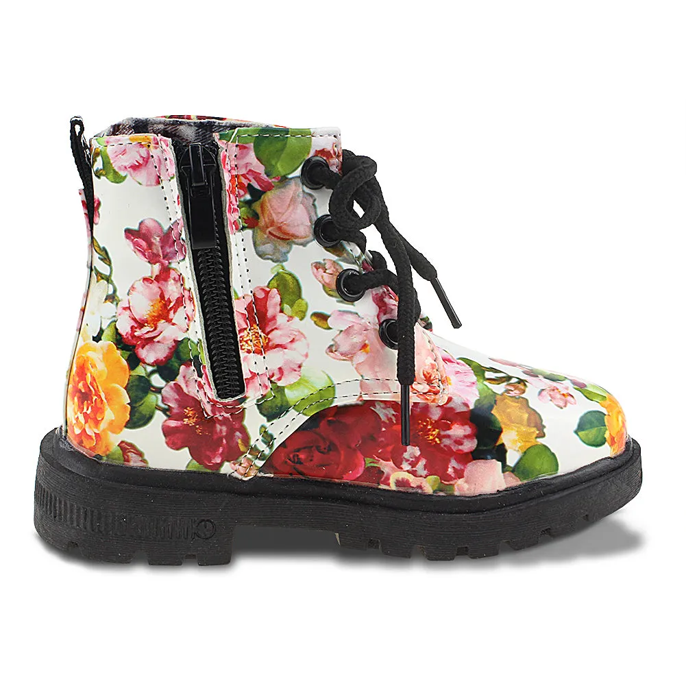 Kids Waterproof Floral Ankle Boots Zipper Walking Martin Shoes