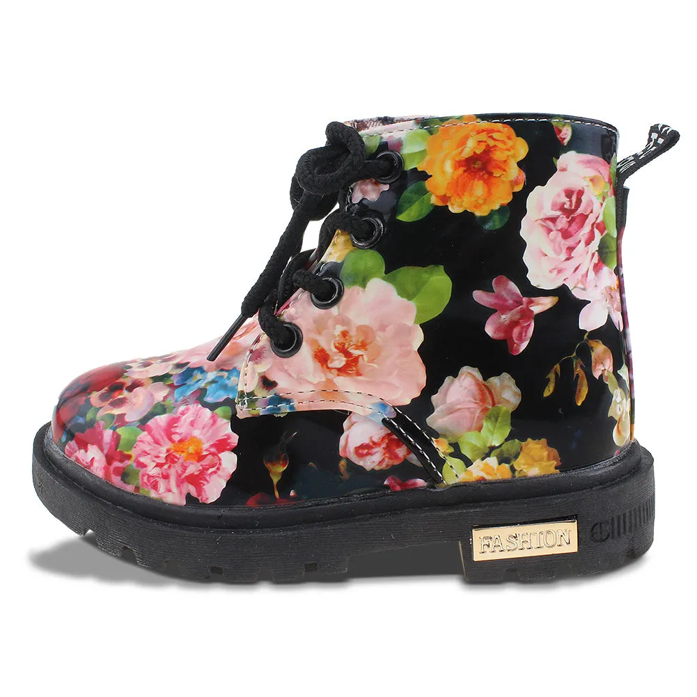 Kids Waterproof Floral Ankle Boots Zipper Walking Martin Shoes