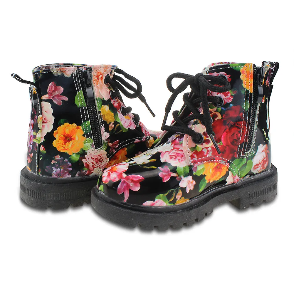 Kids Waterproof Floral Ankle Boots Zipper Walking Martin Shoes