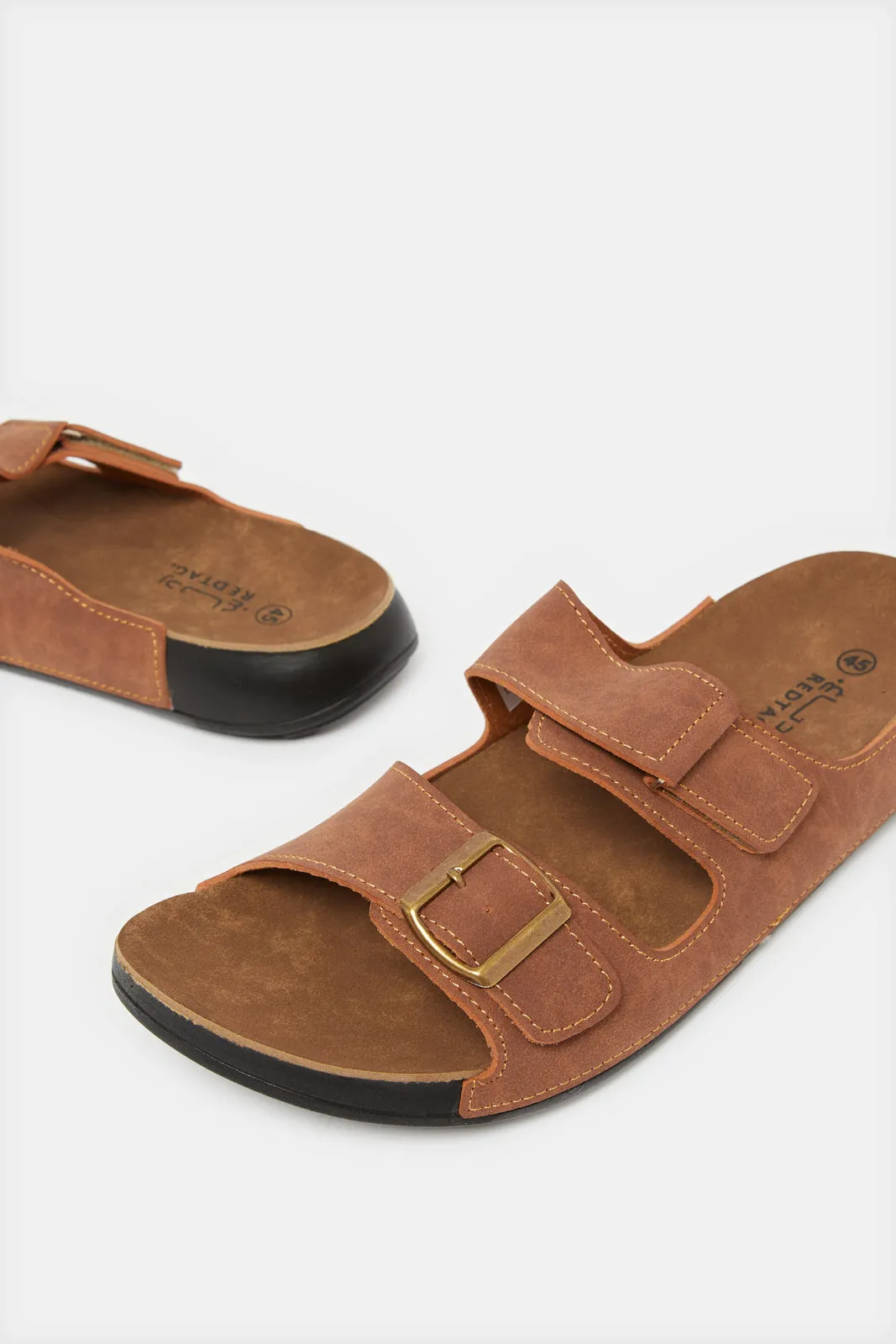Men Brown Velcro Buckle Sandals