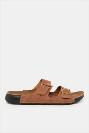 Men Brown Velcro Buckle Sandals