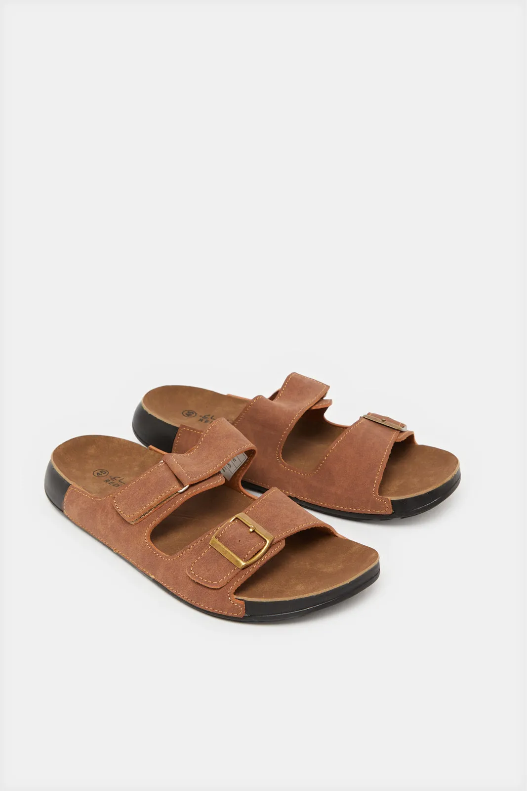 Men Brown Velcro Buckle Sandals