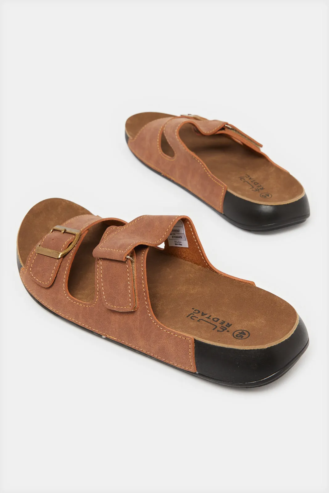 Men Brown Velcro Buckle Sandals