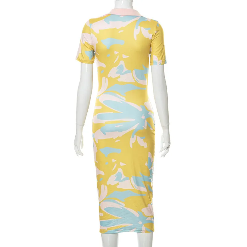 Multi Print Collar Midaxi Dress