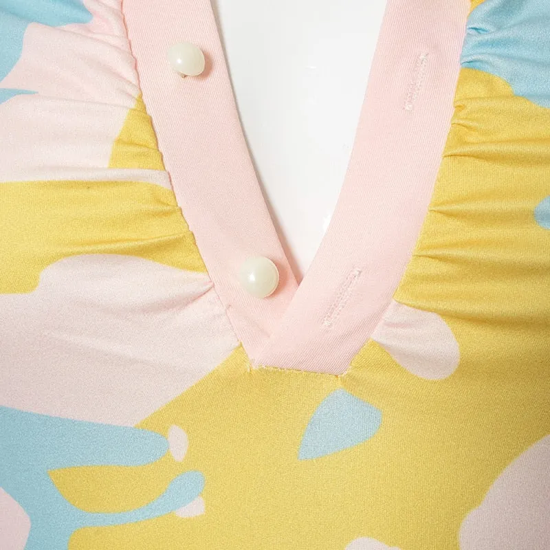 Multi Print Collar Midaxi Dress