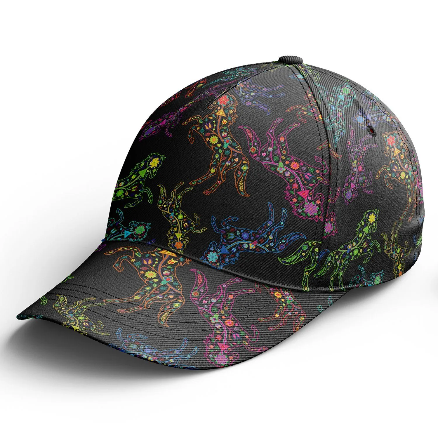 Neon Floral Horses Snapback Hat