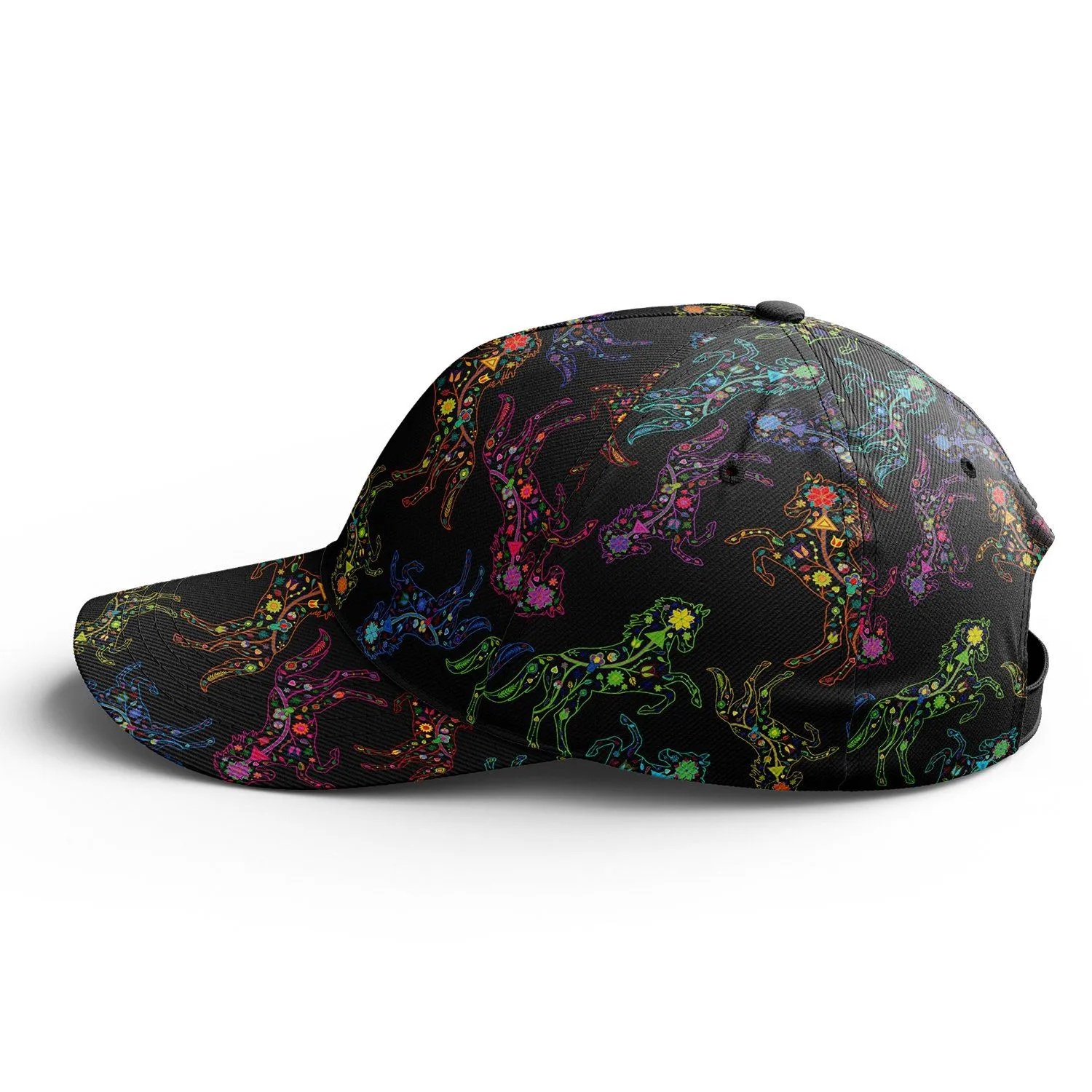 Neon Floral Horses Snapback Hat