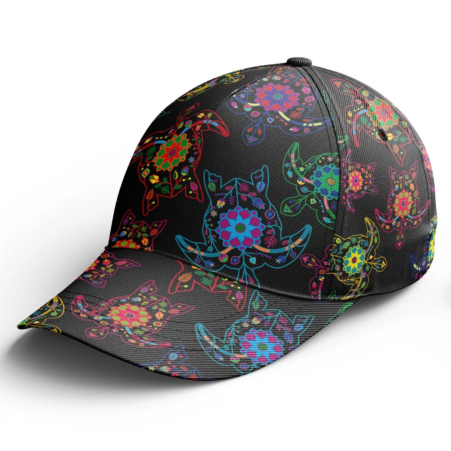 Neon Floral Turtles Snapback Hat