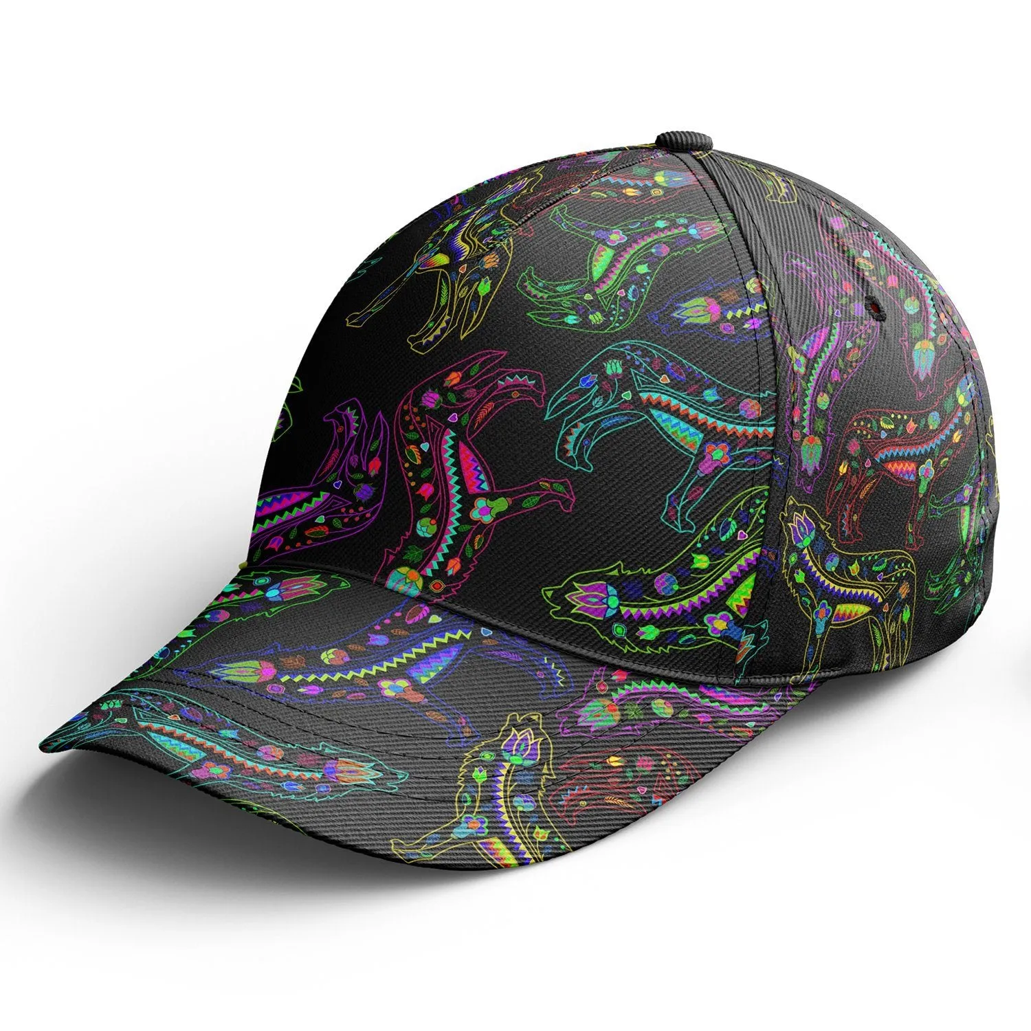 Neon Floral Wolves Snapback Hat