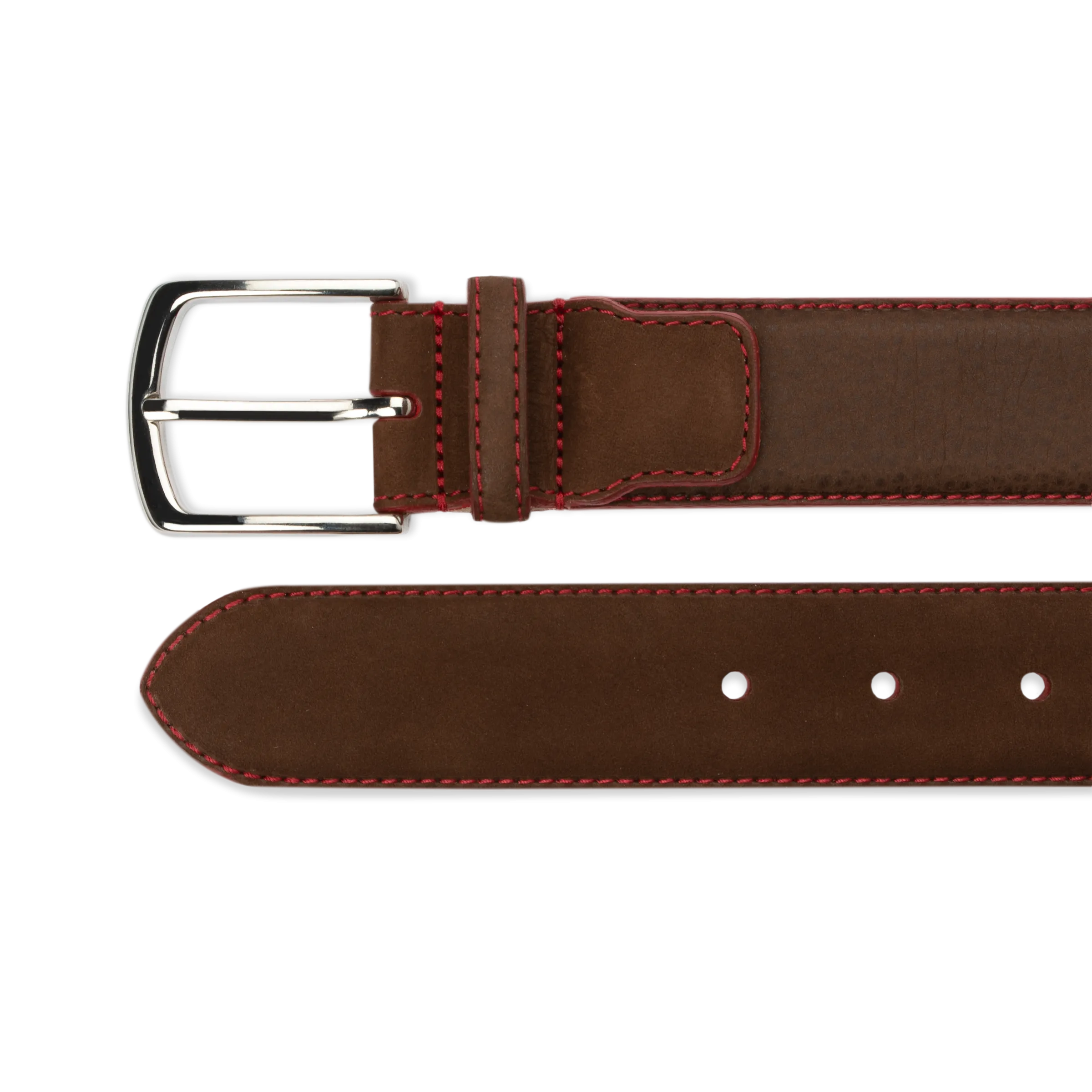 Nubuck Belt - Brown Nubuck/Red Stitch
