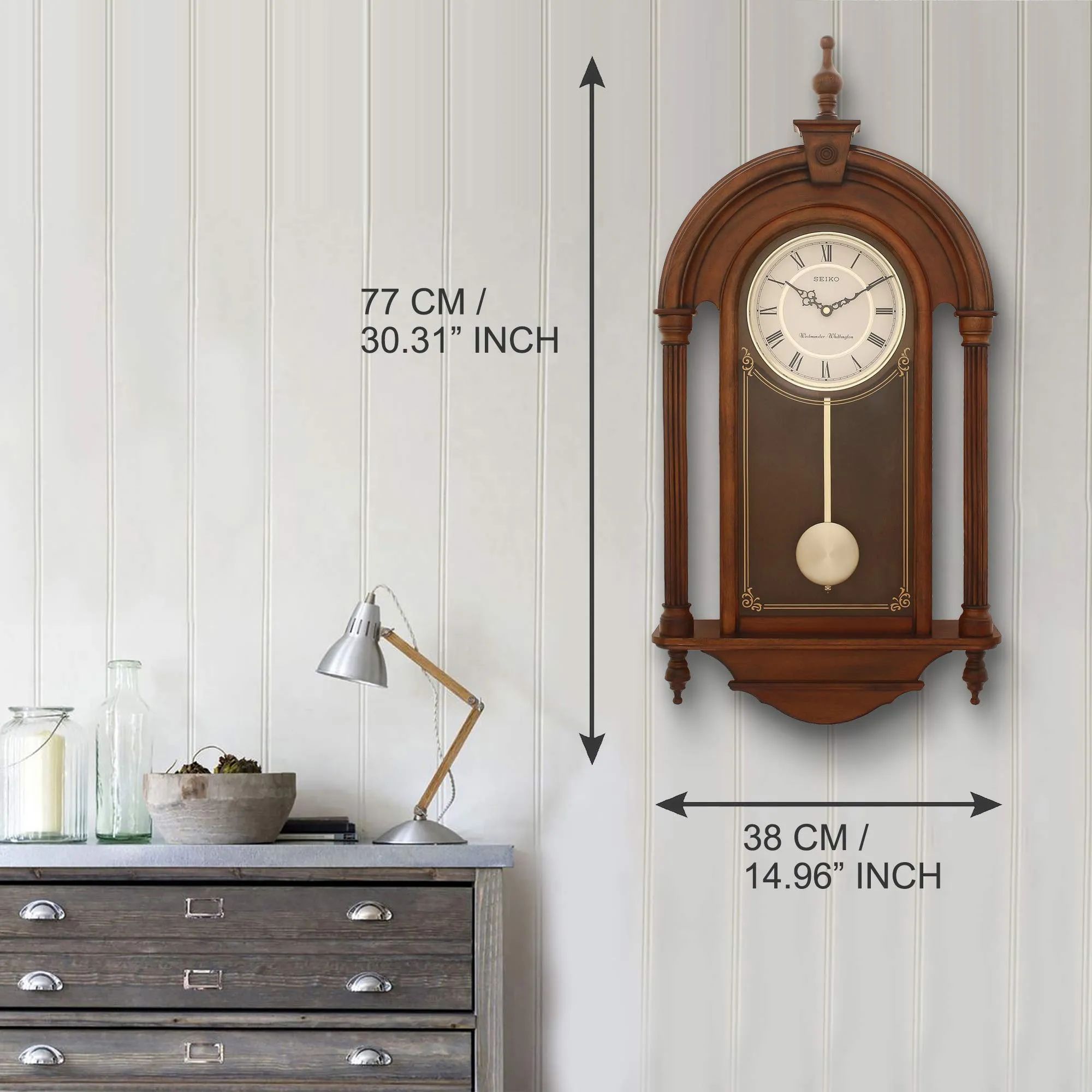 SEIKO Wooden Designer Dial Pendulum Musical Wall Clock (Brown)