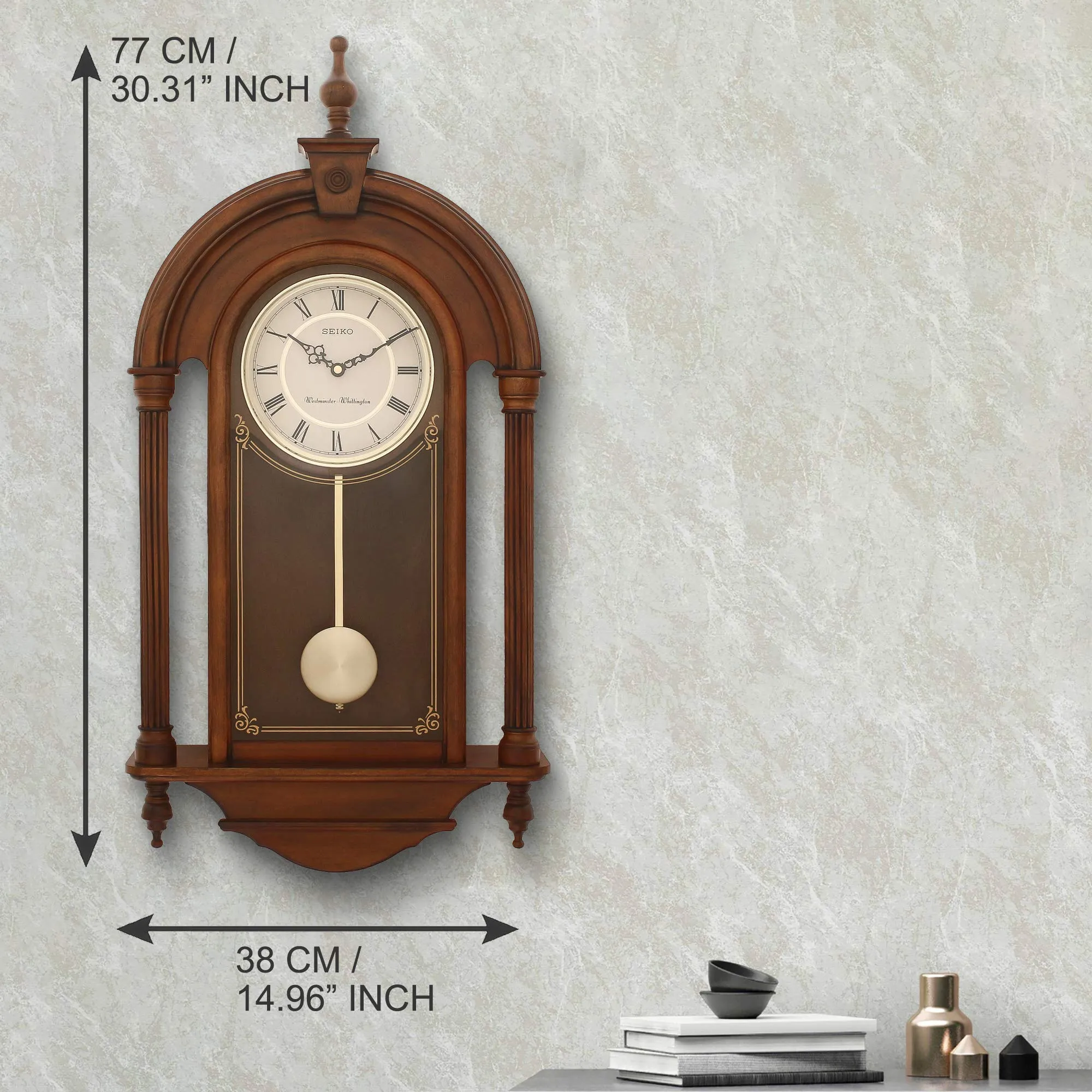 SEIKO Wooden Designer Dial Pendulum Musical Wall Clock (Brown)