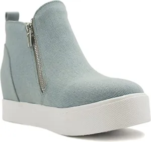 Soda Taylor Light-Blue Denim Nubuck Hight Top Slip On Rounded Toe Sneakers (7.5, Light-Blue Denim)