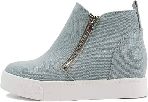 Soda Taylor Light-Blue Denim Nubuck Hight Top Slip On Rounded Toe Sneakers (7.5, Light-Blue Denim)
