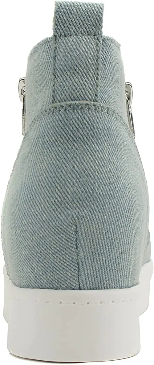 Soda Taylor Light-Blue Denim Nubuck Hight Top Slip On Rounded Toe Sneakers (7.5, Light-Blue Denim)