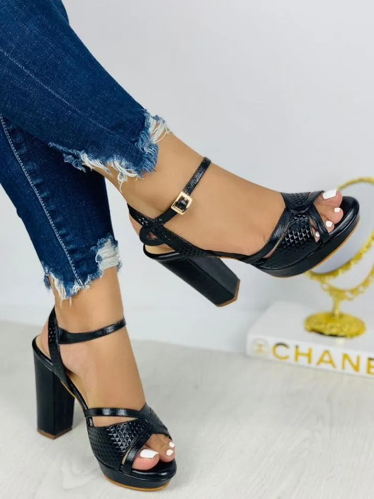 Stamped Sophistication Exquisite Black High Heels