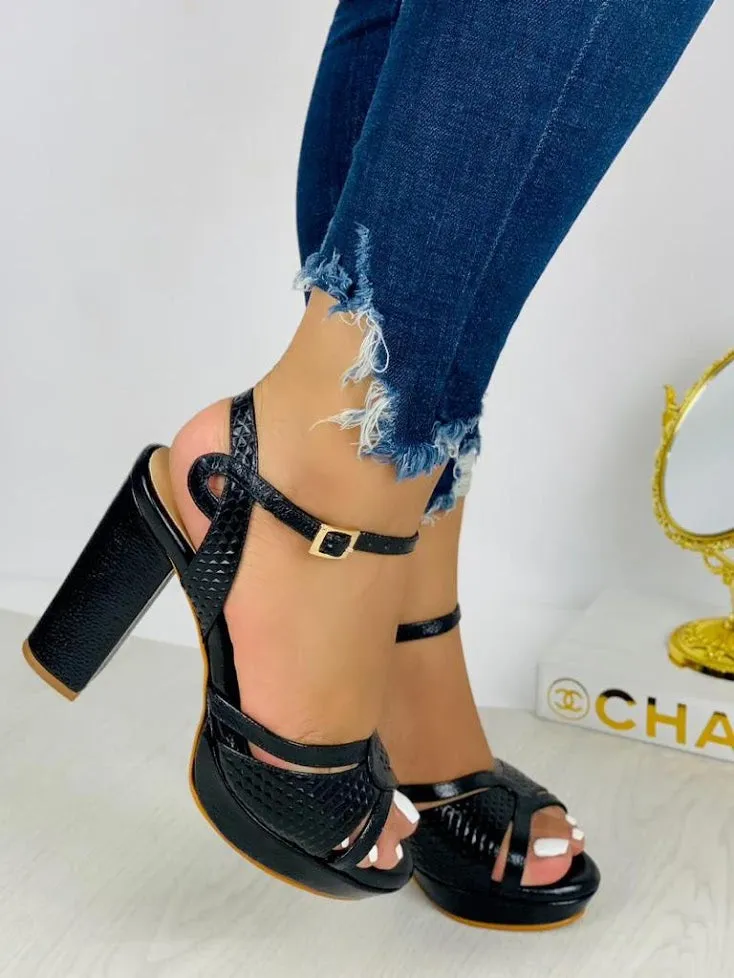 Stamped Sophistication Exquisite Black High Heels
