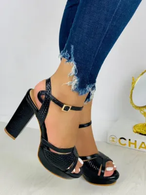 Stamped Sophistication Exquisite Black High Heels