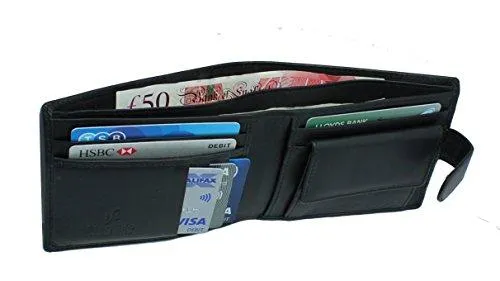 STARHIDE Mens RFID Blocking Classic Bifold Coin Pocket Leather Wallet with Gift Box 1110 Black