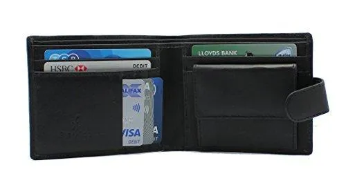 STARHIDE Mens RFID Blocking Classic Bifold Coin Pocket Leather Wallet with Gift Box 1110 Black